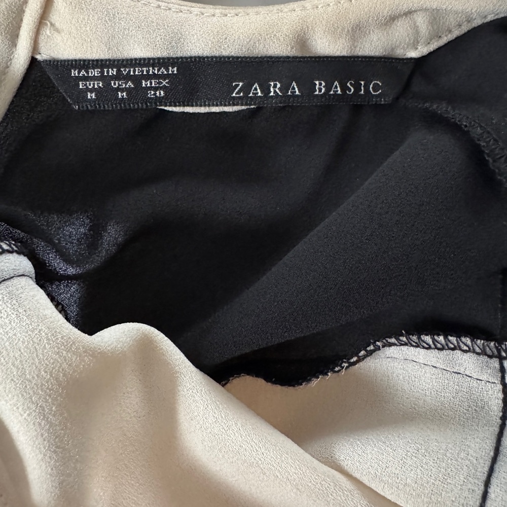 Zara Cream Black Pleated Long Sleeve Contrast Dress Size M (Runs Small) - Picture 8 of 13